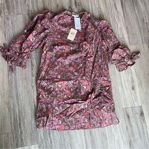 Entro Pink and Brown Floral Ruffle Dress